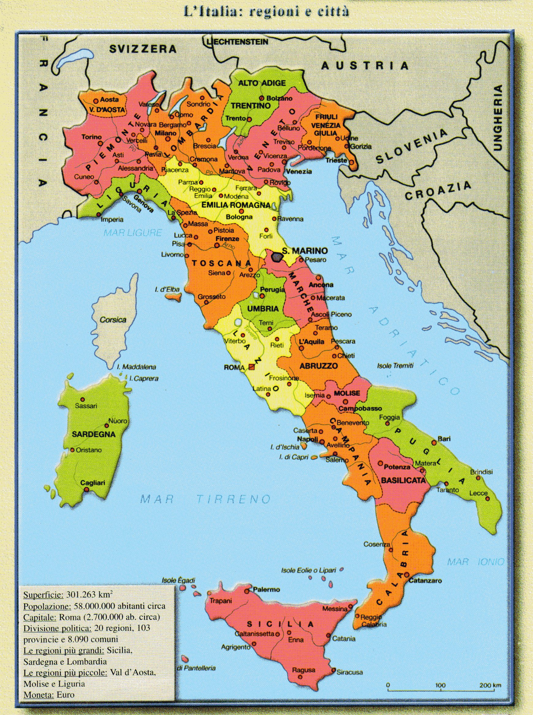 Harta Italiei – regiuni si orase principale | Via Italia nr. 8